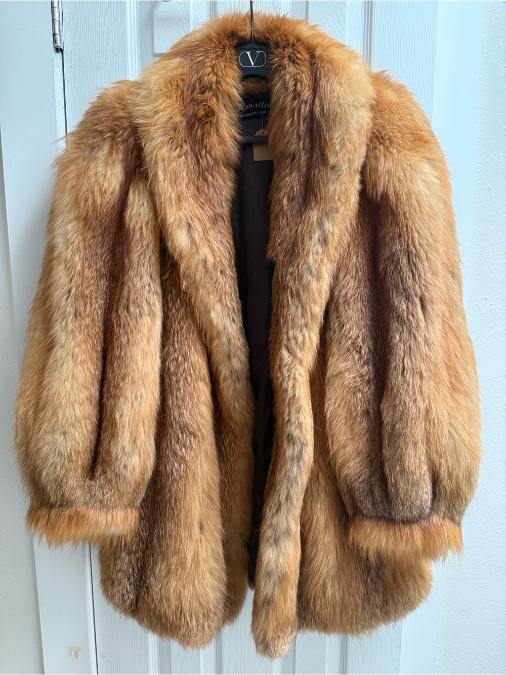 Vintage REVILLON Saks Fifth Avenue Natural Red Fox Fur Coat Jacket Shawl Collar